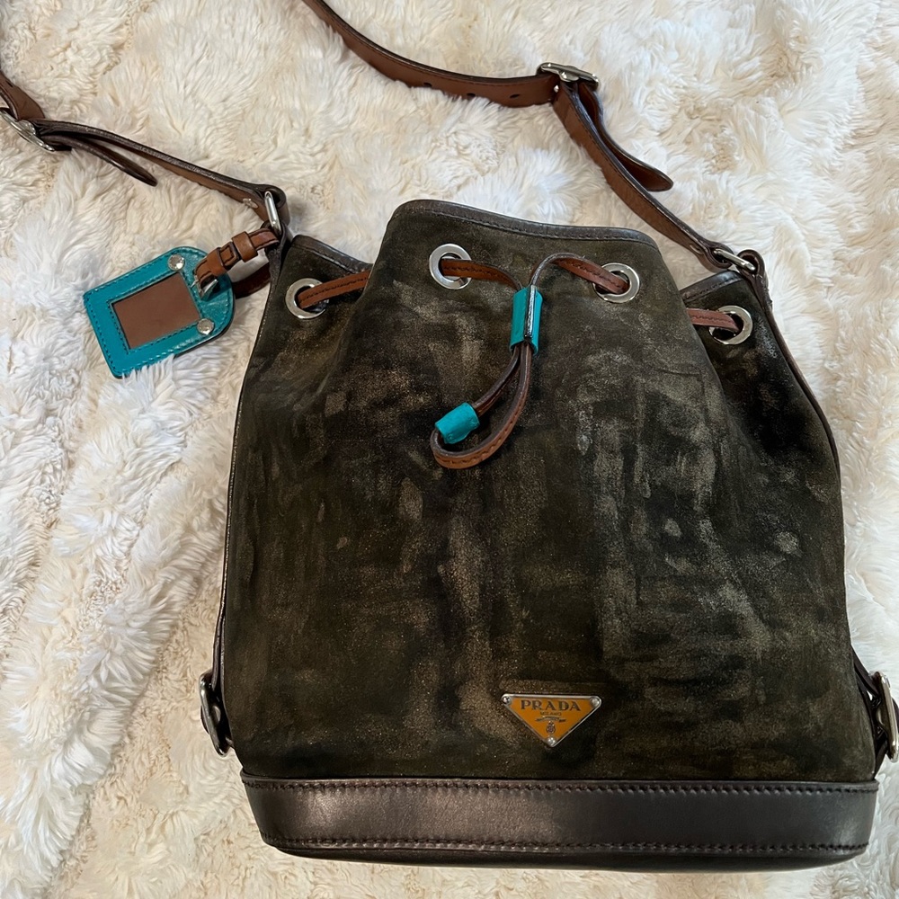 Gorgeous shimmering suede bucket Prada bag